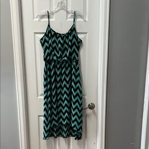 Chevron Patterned high low Dress in Black and Teal turquoise